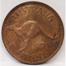 AUSTRALIA 1948 M . ONE 1 PENNY . ERROR . PLANCHET FLAW